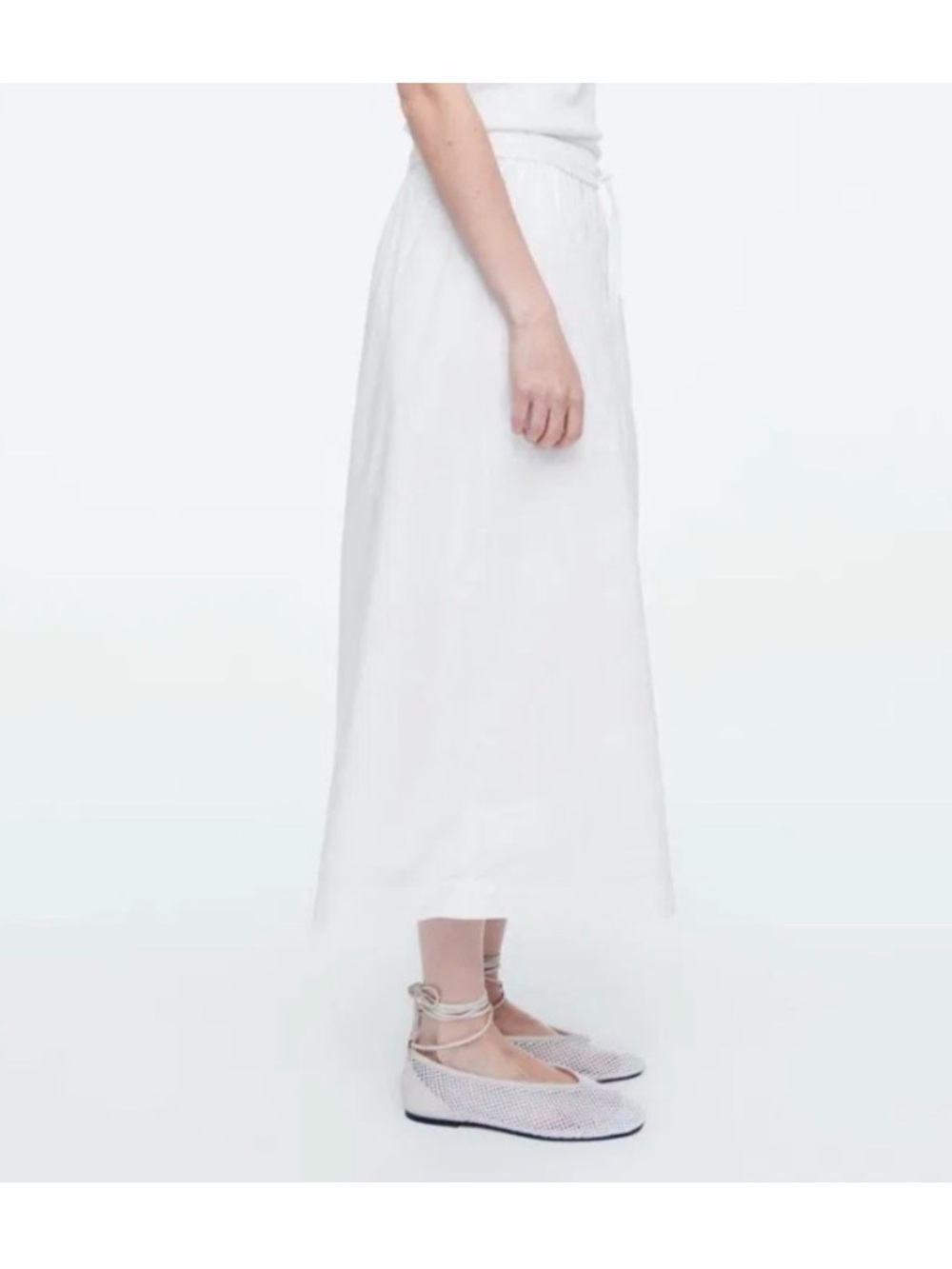 COS Women’s White Midi Drawstring Elastic Waist Front Slit Skirt, size US 2 - Picture 3 of 9